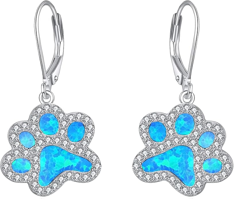 Paw Print Earrings Sterling Silver Leverback Dog Paw Earrings Puppy Paw Drop Dangle Earring for Women Girls