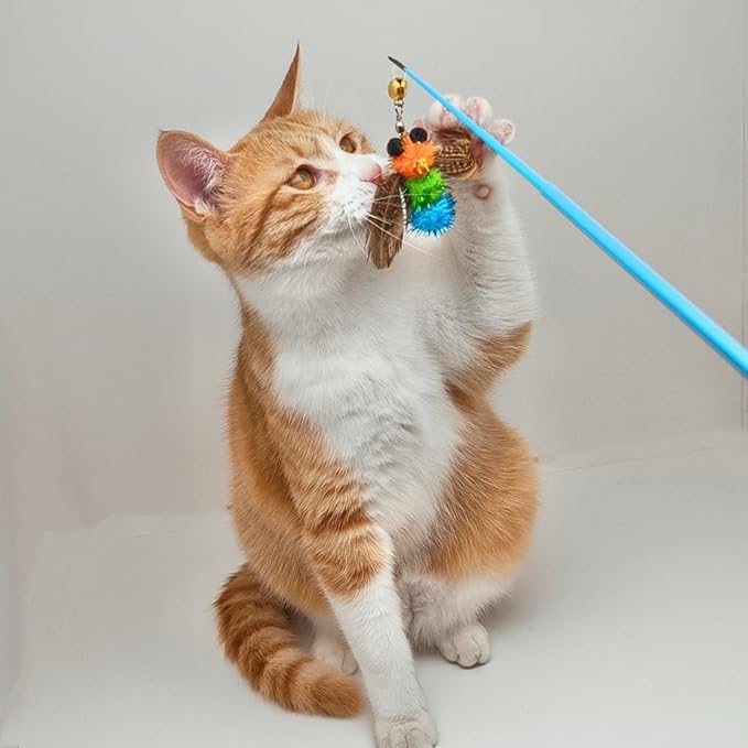 6 PCS Insect Bees,Feather Cat Toys, Kitty Wand Toy Refill,Cat Toy Wand Replacement Attachments,Kitten Feather Refills,Insect Interactive Teaser Wand Feathers