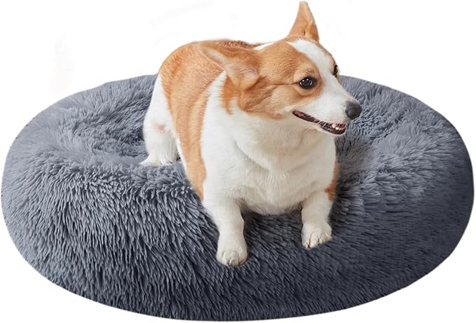 Dog Bed for Small Medium Large Dogs, 24 inch Calming Dogs Bed, Washable-Round Cozy Soft Pet Bed for Puppy and Kitten with Slip-Resistant Bottom
