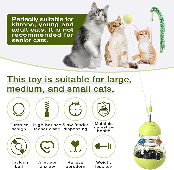 Cat Toy for Indoor Cats Wobble Kitten Treat Dispensing Ball Food Dispenser Puzzle Slow Feeder Balls Kitty Stimulating Indoor Interactive Brain Game Thanksgiving Toys Gift