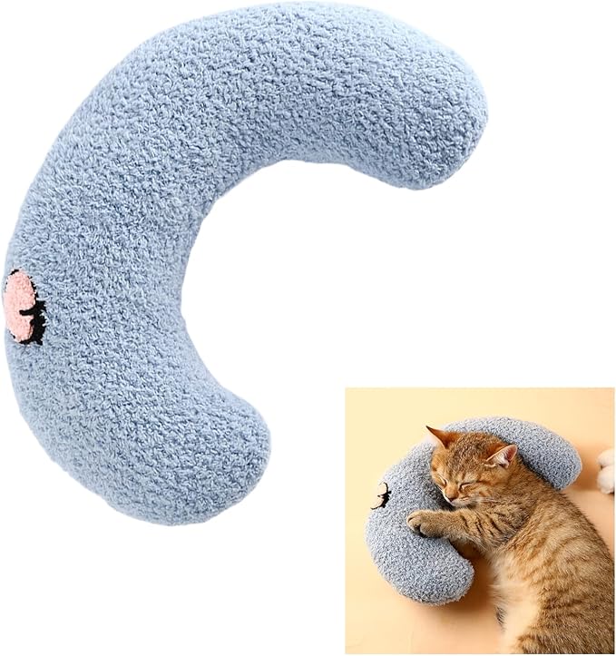Cat Pillows for Indoor Cats, Soft Fluffy Dog Calming Pillow, Little Dog Pillows, U Shaped Half Donut Cuddler with Cute Embroidery, Washable Neck Protector Pillows for Small Dogs and Cats (blue)