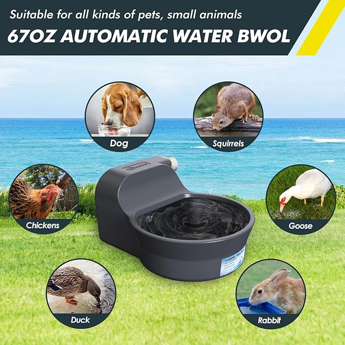 67OZ Automatic Dog Water Dispenser Patented Dog Water Bowl Dispenser Fits 3/4'' GHT Faucet Automatic Water Dispenser for Dogs Cats Chicken Waterer Outdoor Waterer Bowl Include 5Ft Water Hose