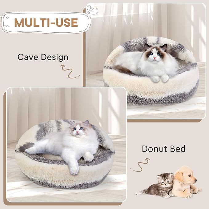 Dog Beds for Small Dogs, Cat Bed Cave, Washable Cute Cat Bed, Cozy Nook Pet Bed for Dogs or Cats, Anti-Slip Puppy Bed Fits up to 5 lbs Pets(Dark Gray Texture, 16" x 16")