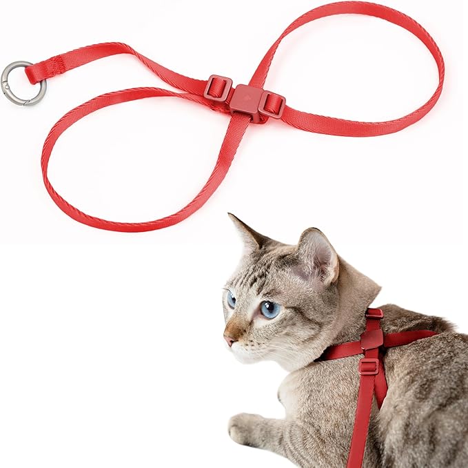Cat Harness Escape-Proof Anti-Choking Adjustable Nylon Harness Lightweight with Anodized Aluminum Buckle, Ideal for Cats Outdoor Walking and Training, IDA Award (Vivid Red, M (17.7"))