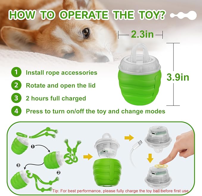 Interactive Dog Toys, [2025 Newly Upgraded] Interactive Dog Ball for Medium/Large Dogs, Automatic Moving Dogs Toy Wicked Ball for Boredom & Training, Play Music, USB Rechargeable(Green)