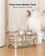 Cat Water Fountain Cordless, 108oz/3.2L Cengcen Wireless Pet Water Fountains Battery Operated 5000mAh, Chew-Proof Charging Cable with Adapter, Stainless Steel Transparent, Premium Edition