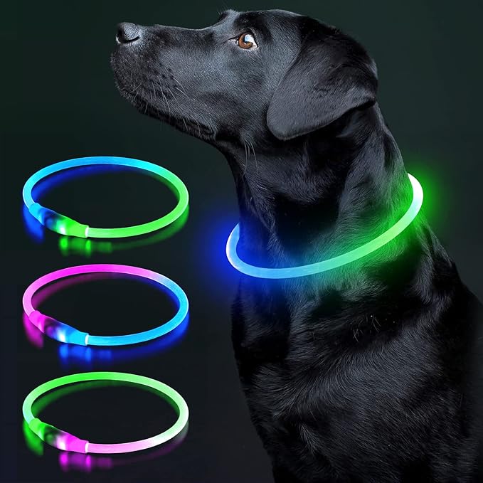 Colaseeme LED Dog Collar Light Up Dog Collars 1 Count USB Rechargeable TPU Glow Safety Basic Dog Collars for Large Medium Small Dogs (Green + Blue)