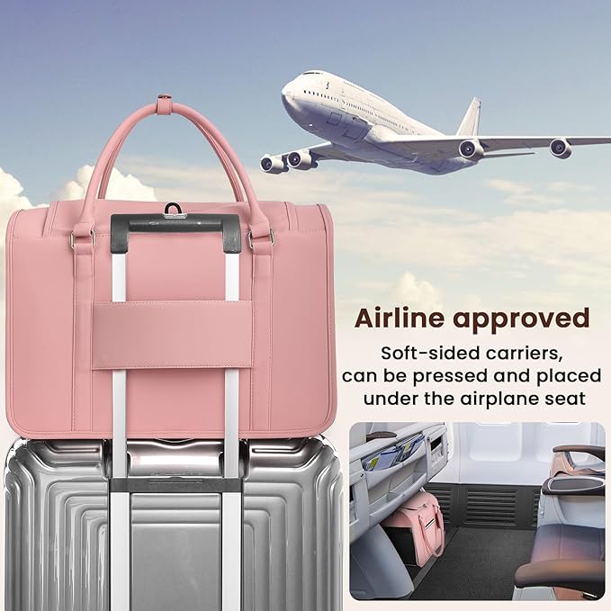 Pecute Stylish Cat Carrier Up to 13lbs, Soft Sided Small Dog Travel Carriers, Collapsible Pet Carrier for Small Cats and Dogs with Locking Safety Zippers, Puppy Carrier Airline Approved -Pink