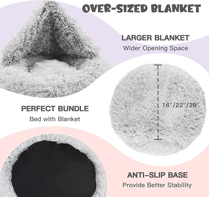 Himax Dog Beds for Small Medium Dogs, Donut Dog Bed with Blanket Attached, Calming Dogs Bed Washable (20"/26"/35") Light Grey