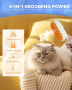 Luxelle Cat Steam Brush for Shedding – 4 in 1 Orange Pet Grooming Brush with Spray, Hair Removal, Massage & Cleaning – Anti-Static Defur Comb for Long & Short Haired Cats and Dogs