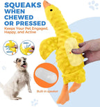 Squeaky Plush Dog Toy for All Breeds, Multifunctional Goose Dog Toy with Honking Sound, Crinkle Paper, Treat Pocket, Durable Soft Stuffed Animal for Chewing, Cuddling, Interactive Play (Yellow)