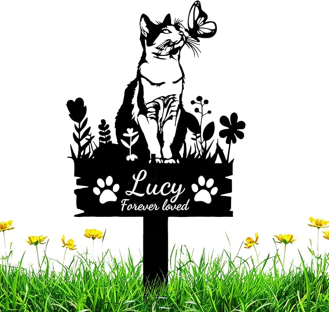 Custom Cat Memorial Grave Marker Stake Personalized Cat Memorial Garden Stake Pet Loss Sympathy Gift Outdoor Memorial Engraved Sign Cat Headstones Metal Sign Pet Plaque Yard Stake