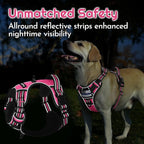 Eagloo Dog Harness for Large Dogs, Easy Wearing with 3 Buckles, Adjustable No Pull Pet Harness with 2 Rings for Walking, No Chock Reflective Soft Padded Vest with Control Handle, Pink & Black, L