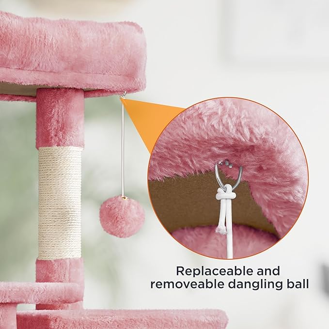Yaheetech Cat Tree Cat Tower, 63in Multi-Level Kitten Tree w/Sisal-Covered Scratching Posts & Condo, Pet Furniture Activity Center for Kitty, Pink