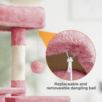 Yaheetech Cat Tree Cat Tower, 63in Multi-Level Kitten Tree w/Sisal-Covered Scratching Posts & Condo, Pet Furniture Activity Center for Kitty, Pink