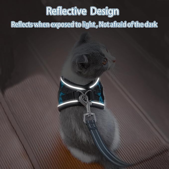 Cat Harness and Leash Set for Walking and Small Dog Soft Mesh Harness Adjustable Vest with Reflective Strap Comfort Fit for Pet Kitten Puppy Rabbit （Blue Stripe,XS）