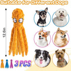 Alphatool Squeaky Dog Toys - 3pcs Soft Plush Chew Crinkle Puppy Toys to Keep Them Busy, Octopus No Stuffing Interactive Essentials for Teething Small Medium Pets Dogs Gifts