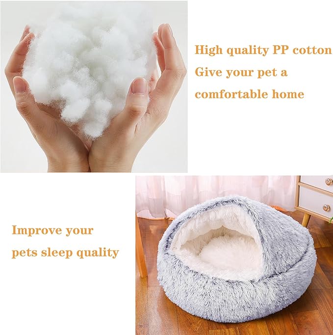 Cat Bed,Calming Self Warming Kitten Bed,Round Hooded Cat Bed Cave Indoor Cat Puppy Sleeping Faux Fur Warm Soft Plush Donut Cuddler Pet Bed,Non-Slip Bottom Cat Cushion,Machine Washable