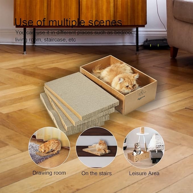 Cat Scratcher Cardboard Scratch Pad Box for Indoor Cats,5pcs Scratching Board Bed Reversible Durable,with Catnip