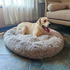 Coohom Oval Calming Donut Cuddler Dog Bed,Shag Faux Fur Cat Bed Washable Round Pillow Pet Bed(30"/36"/43") for Small Medium Dogs (XXL(43"x34"x8"), Light Brown)