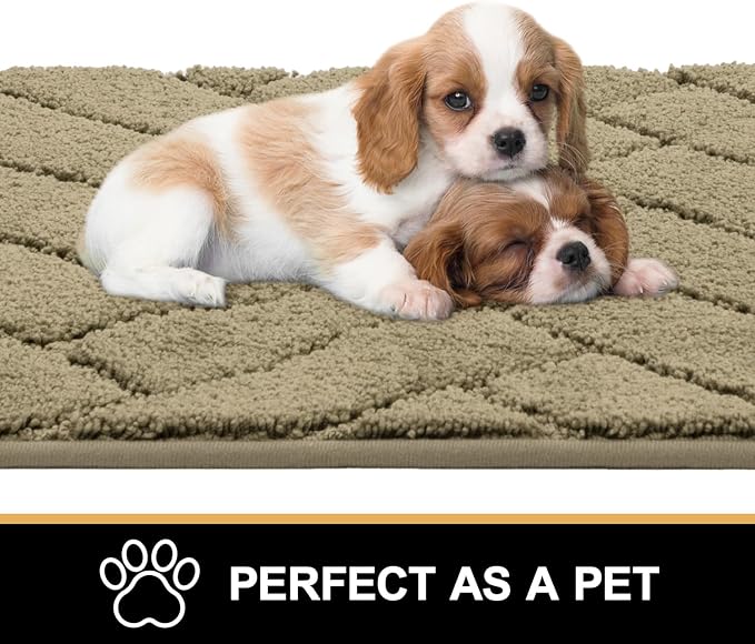 Tindbea Dog Mat for Muddy Paws,Absorbs Moisture Dirt Non-Slip Washable Mud Mat for Dogs,Soft Rubber Backing Front Inside Pet Rug for Entryway, Mud Dog Paws, Patio(24"x59",Light Taupe)
