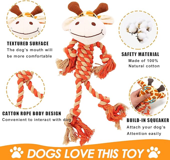 Rope Dog Toys to Keep Them Busy - Tug of War Dog Toys for Boredom Plush Interactive Squeaky Puppy Toys for Small Medium Large Dogs