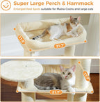 PETEPELA Cat Tree for Large Cats up to 30 lbs, 58" Heavy Duty Cat Tower with Reinforced Scratching Posts[ φ3.1”], Large Hammock, Spacious Condo & Top Perch, Sturdy Cat Furniture for Maine Coons, Beige