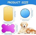 Frienda 60 Pieces Colorful Blank Dog Tags Hand Personalized Blank ID Tags Aluminum Round Dog Bone Shape Pet ID Stamping Discs with Hole for Cats Pets Name Craft