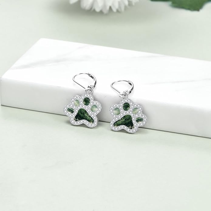 Paw Print Earrings Sterling Silver Leverback Dog Paw Earrings Puppy Paw Drop Dangle Earring for Women Girls