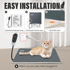 Rest-Eazzzy Cat Heating Pad, Cat Bed with Removable Cover Heated Cat Bed 5 Level Timer and 5 Level Temperature, Cat Beds for Indoor Warming Mat for Cat Dog (Heat pad, Pure-Grey,2pcs)