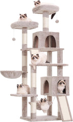 Cat Tree for Indoor Cats, 71'' (180cm) Multi-Level Cat Tower for Large Adult, Sturdy Cat Tree House with 2 Scratching Boards 7 Posts, 2 Plush Perches/Condos, Hammock, Muchroom GCT032MU