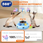 Pawtners Interactive Cat Toy 4 in 1 Automatic Cat Toy for Indoor Cats, Self Play Kitty Toy with Fluttering Butterfly, Track Ball and Feather Pack, Blue