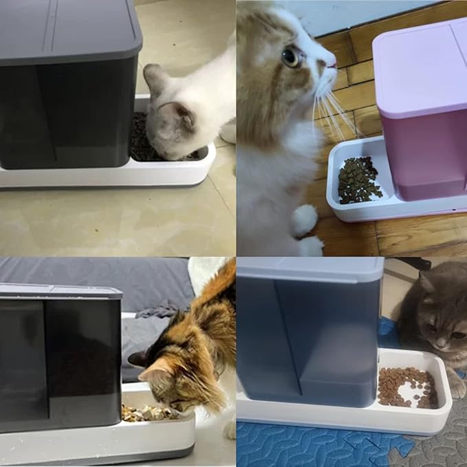 Tfwadmx Automatic Cat Food and Water Dispenser Gravity Dog Feeder Auto Cat Feeder 2 in 1 Pet Food Dispenser for Cats Small Dogs(Grey)