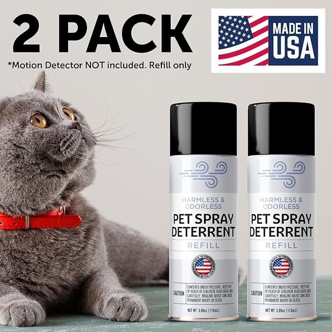 Compatible Refill for PetSafe SSSCat Motion Sensor Device, [2 Pack] Gentle Pet Training Aid for Home Boundaries – Non-VOC, Family-Safe Spray – Made in The USA. Holds about 75-100 Sprays Per Can