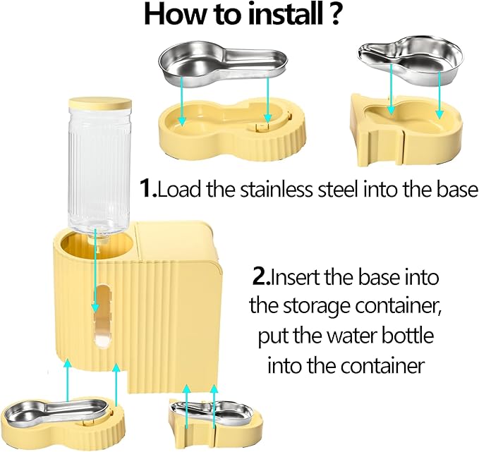 Automatic Cat Food Feeder and Water Dispenser,2 in 1 Gravity Cat Feeder and Water Dispenser with Stainless Steel Bowl,2 Pack Large Capacity Self Feeding for Small Medium Pets Puppy Kitten