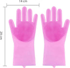 Pet Grooming Gloves，Heat-Resistant Silicone Gloves with High-Density Teeth for Enhanced Massaging and Bathing of Dogs and Cats (Pink, 1 Pair)