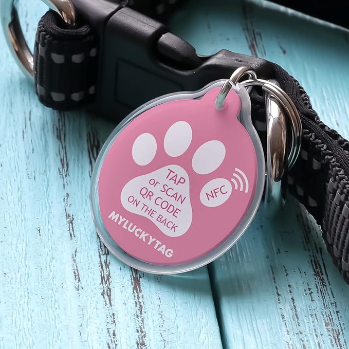 MYLUCKYTAG NFC & QR Code Smart Pet ID Tag - Personalized Dog & Cat Tag, Online Pet Profile, Location Alert Email