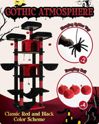 Globlazer Gothic Cat Tree, 80inch Goth Cat Tower for Indoor Cats Multiple Adult Cats XXL Cat Tree Large Cat Tower with Scratching Post, Hammock, 3 Perches, 2 Condos, 2 Hanging Basket, F80, Black Red