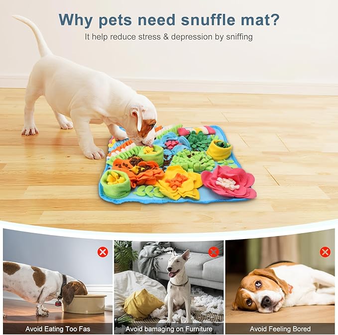 Snuffle Mat for Dogs Cats Rabbits, Pet Treats Feeding Mat, 15.4 x 15.4 inch for Small & Medium, Felt Wool Dog Sniff Mats for Slow Feed, Rabbit Foraging Mats, Relieve Anxiety, with Anti-Slip Bottom