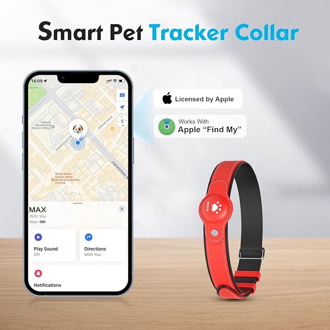 GPS Tracker for Dogs, 2 in 1 Pet Tracking Smart Collar (Only iOS), No Monthly Fee GPS Tracker Dog Collar, Real-time Location Comfortable PU Tracker Tag for Small, Medium Large Dogs(Locator Included)