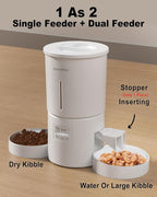 Automatic Dual Cats Feeder for 2 Cats,6 Meals/Day,12 Portions/Meal,Dual Power Auto Pet Feeder Dry Food Dispenser,Flexible Schedule Timer 10S Voice Record (White, ABS Dual Bowls)