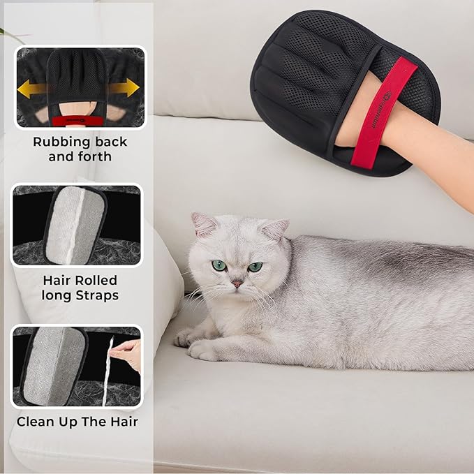 2PCs Pet Hair Removal Glove for Cats & Dogs, Upgraded Five-Finger Electrostatic Pet Hair Gloves, Reusable Magic Brush Pet Hair Remover Tool for Laundry, Car Seat, Couch, Carpet