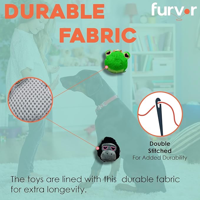 Flourish Pets 2 in 1 Multi-Layer Chew Toy for Active Dogs | Non-Toxic BPA Free Double Stitched Soft Fabric Exterior Dog Toys | Long-Lasting Dog Plush Toys – Love Frog/Love Gorilla 3.5"