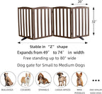 ZJSF Foldable Freestanding Indoor Dog Gate for House Wood Long Pet Gates Dog Fence for Stairs Puppy Gates for Hallways, Puppy Gate,Support Feet Included, Brown, 32 "Height-4 Panels