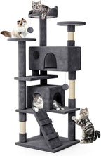 MoNiBloom 60 Inch Cat Tree Tower for Indoor Cats Large Adults, Cat Tower with Scratching Post, Multi-Level Furniture Activity Center with Cat Condo Pet Play House, Smoky Grey
