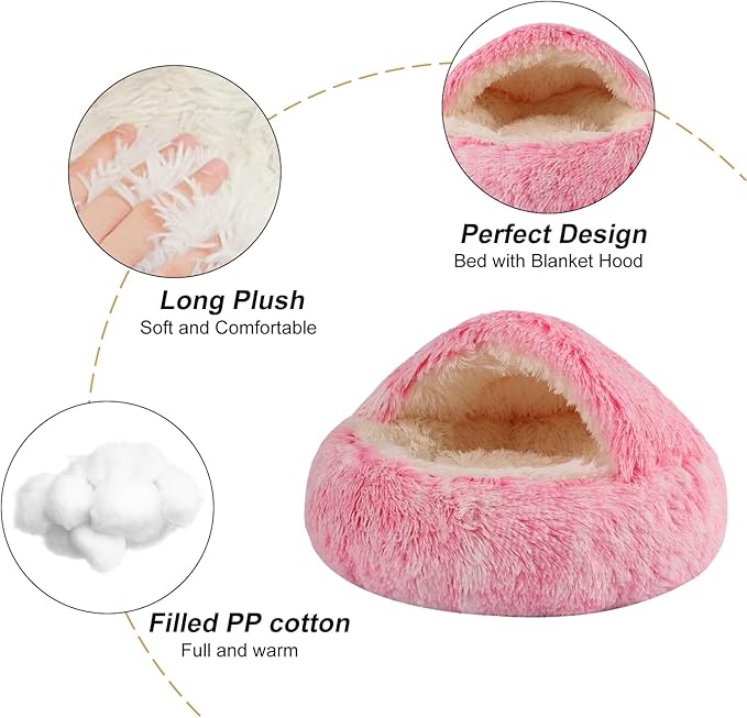 Dog Beds for Small Dogs, Cat Bed Cave, Washable Cute Cat Bed, Cozy Nook Pet Bed for Dogs or Cats, Anti-Slip Puppy Bed Fits up to 5 lbs Pets(Pink, 16" x 16")
