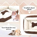 Dog Beds for Small Dogs,Rectangle Cat Beds for Indoor Cats,20"x15"x6" Washable Pet Bed with Side and Anti-Slip Bottom for Medium Dog,Kitten(Beige)