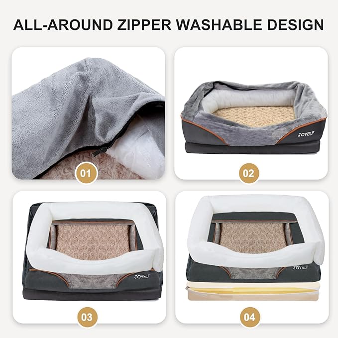 JOYELF Large Memory Foam Dog Bed, Orthopedic Dog Bed & Sofa with Removable Washable Cover and Squeaker Toy as Gift