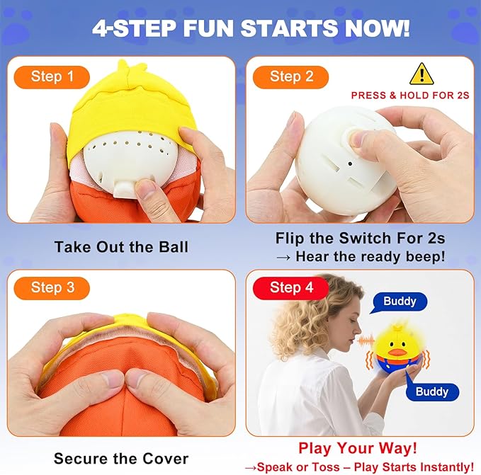 Interactive Dog Toys, Responds to Barks, Nudges & Paws, Keep Them Busy for Hours! Rechargeable Hard-Wearing Oxford Fabric Self-Play Puppy Toy with Motion/Sound Feedback, Dog Indoor-Play Toy