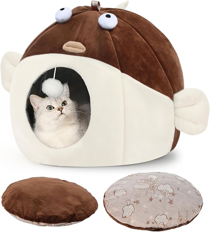 Vanansa Cat Bed for Indoor Cats, Soft Premium Pet Bed, Available in All Seasons,No Deformation, Anti-Slip Bottom, Great Medium Cat Houses for Indoor Cats, Roomy Cat Tent for Indoor Cats(L, 18" x 15")